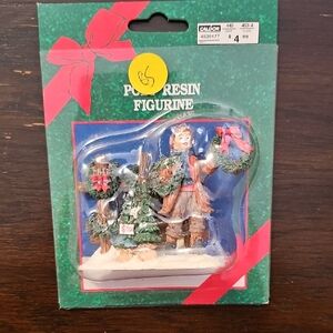 Christmas Village Wreath And Tree Vendor Figure